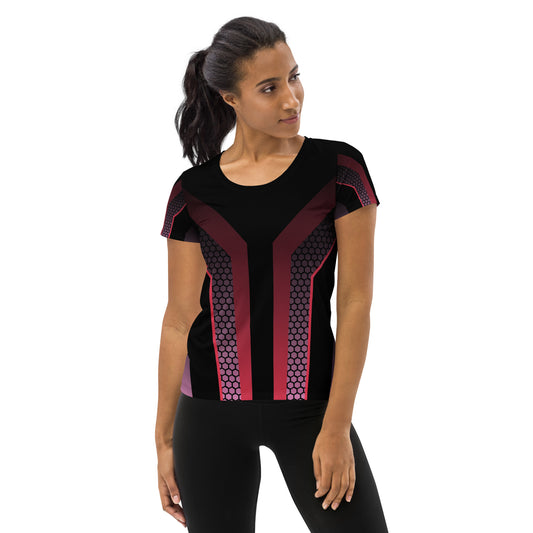 Women's Athletic T-shirt - Black Red Print