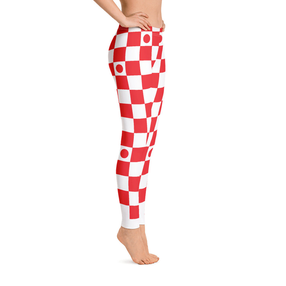 Women's Checkered Leggings (Red and White)