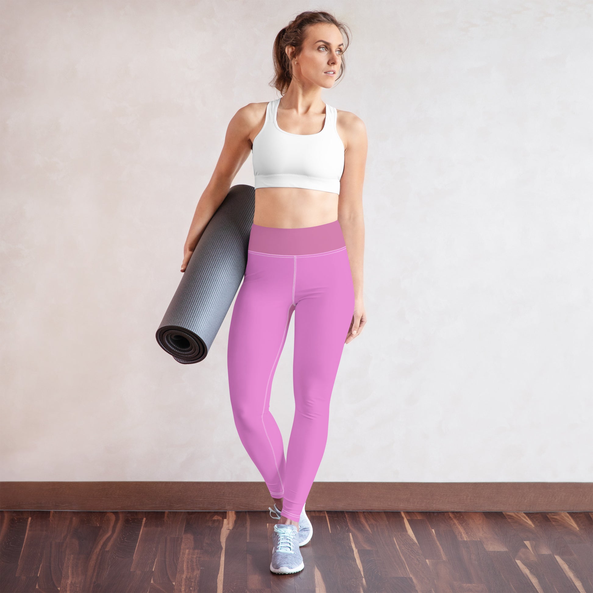 pink yoga leggings, workout leggings, stretchy leggings, moisture-wicking leggings, high-waisted leggings, compression leggings, breathable leggings, non-see-through leggings, seamless leggings, eco-friendly leggings 