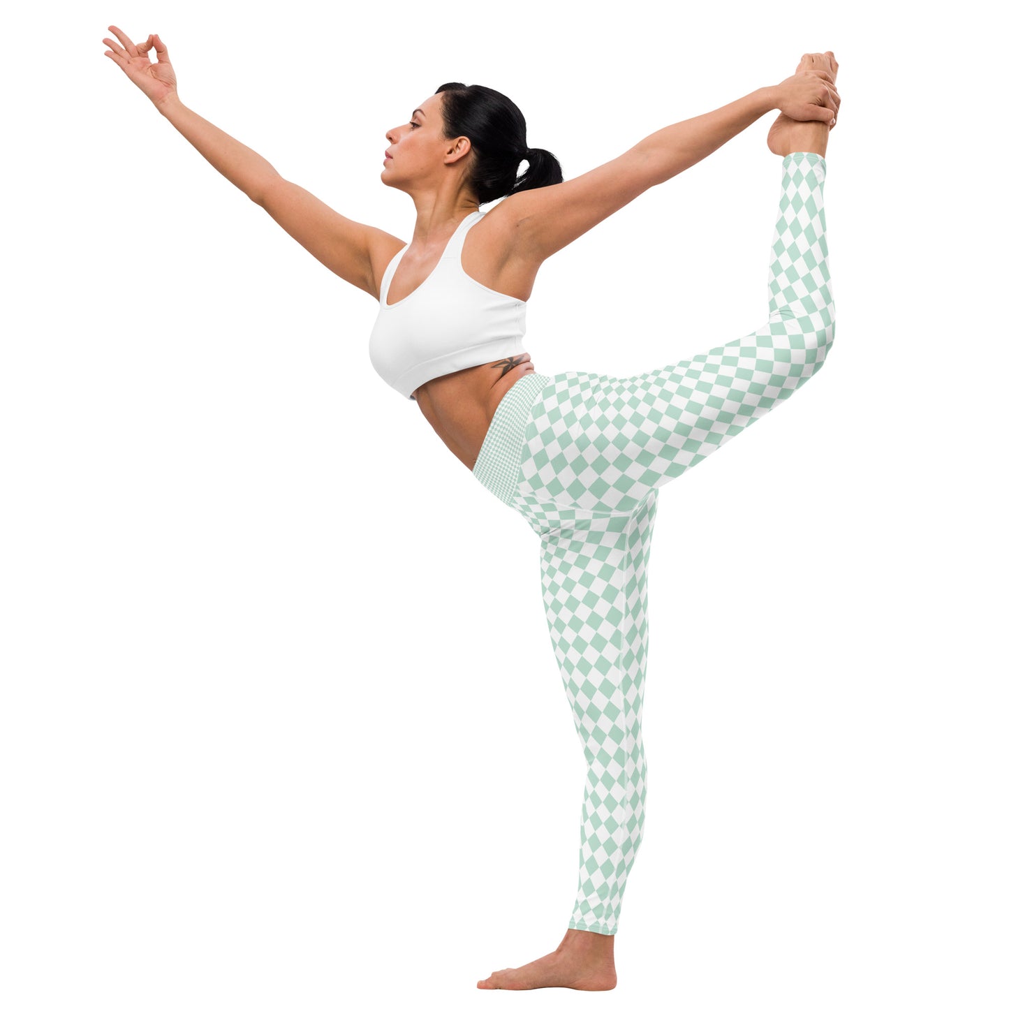 Women's Checkered Yoga Leggings ( Green & White)